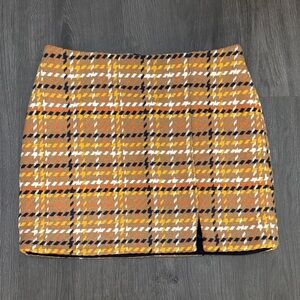 Skies Are Blue Plaid Pencil Skirt - Brown and Orange